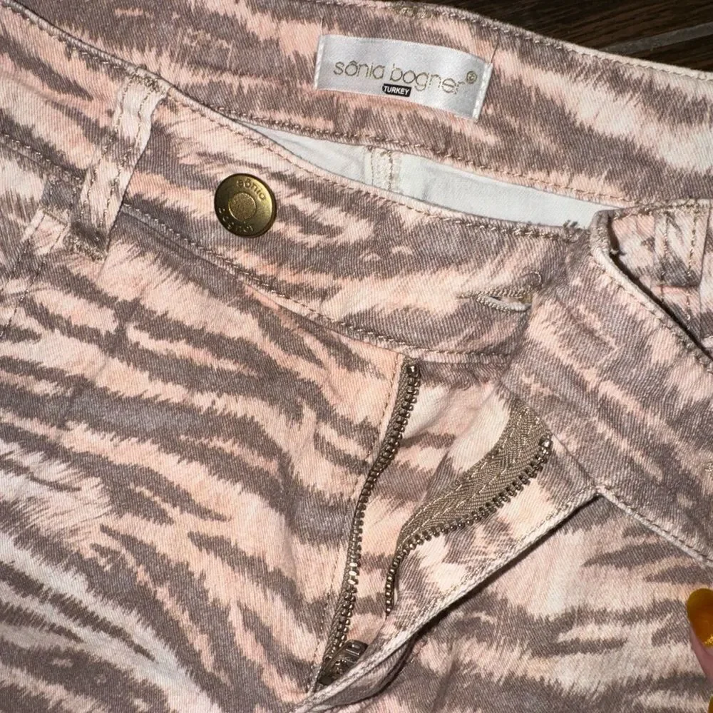 Sonia Bogner Tan and Apricot Animal print luxury jeans